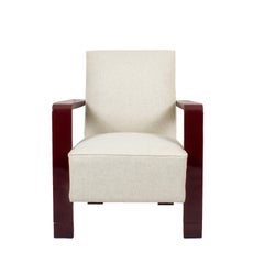 1930s Art Deco Armchair, Lacquered Beech, Off-White Wool - Belgium