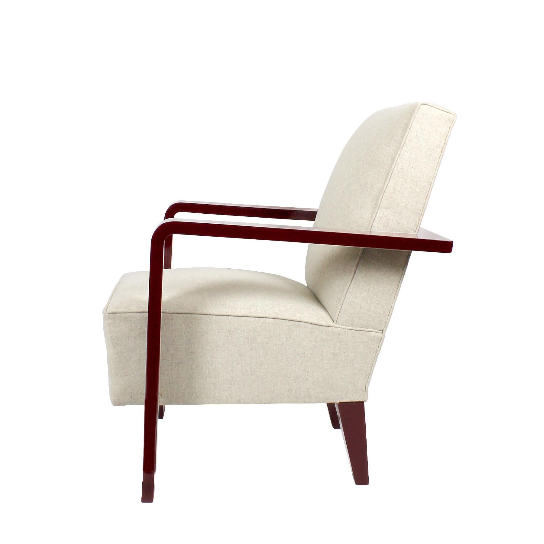 1930s Art Deco Armchair, Lacquered Beech, Off-White Wool - Belgium In Good Condition For Sale In Girona, ES