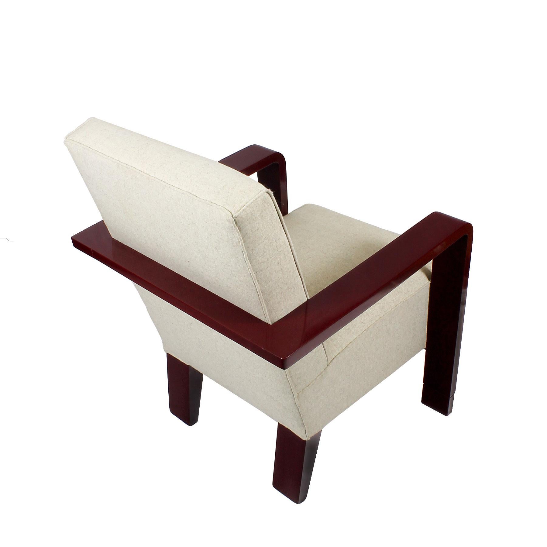 1930s Art Deco Armchair, Lacquered Beech, Off-White Wool - Belgium For Sale 2