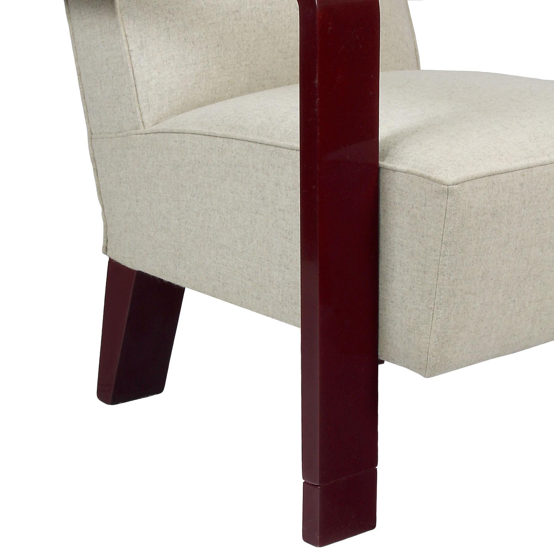 1930s Art Deco Armchair, Lacquered Beech, Off-White Wool - Belgium For Sale 3