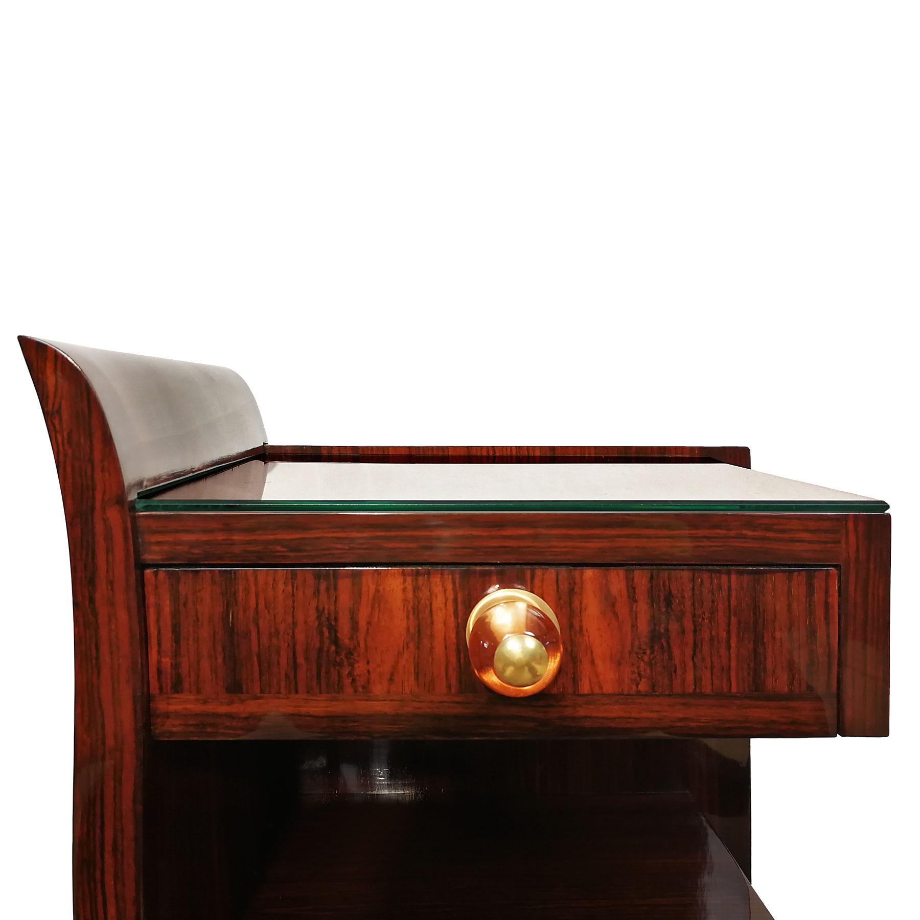 1930s Art Deco Asymmetrical and Rounded Nightstands, Mahogany, Glass, France 2