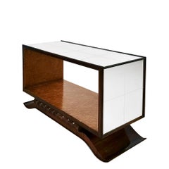 1930's Art Deco Cubist Coffee Table, Birdseye Maple, Mahogany, Mirrors - Italy