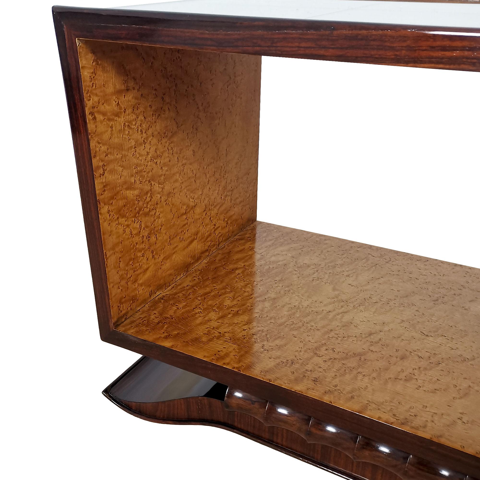 Brass 1930's Art Deco Cubist Coffee Table, Birdseye Maple, Mahogany, Mirrors - Italy For Sale