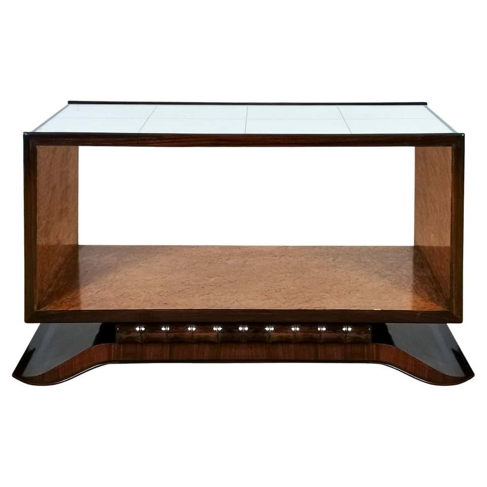 Italian Art Deco Birdseye Maple Bar Cabinet / Coffee Table For Sale at