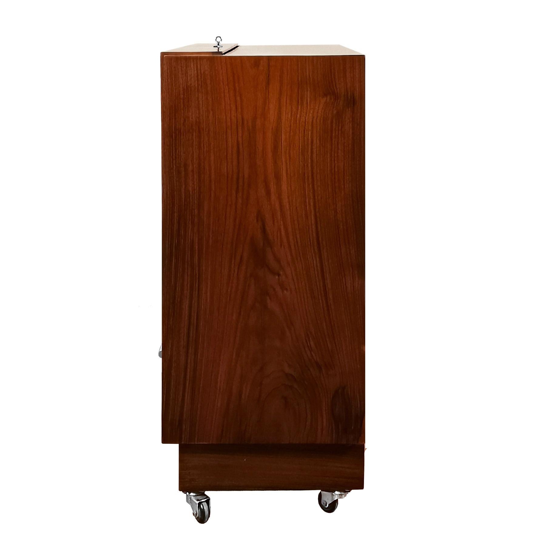 Spanish 1930s Art Deco Cubist Dry Bar, Walnut Veneer, Frosted Glass, Brass - Spain For Sale