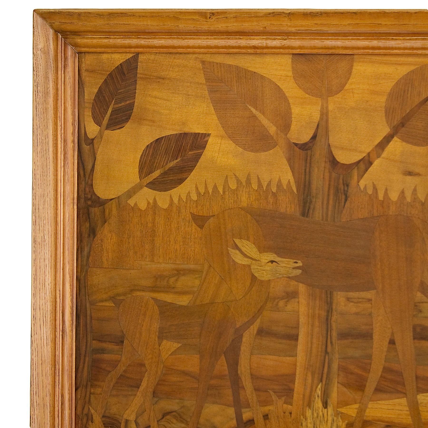 Art déco Panneau décoratif Art Déco des années 1930 en marqueterie de bois et cadre en frêne - Italie