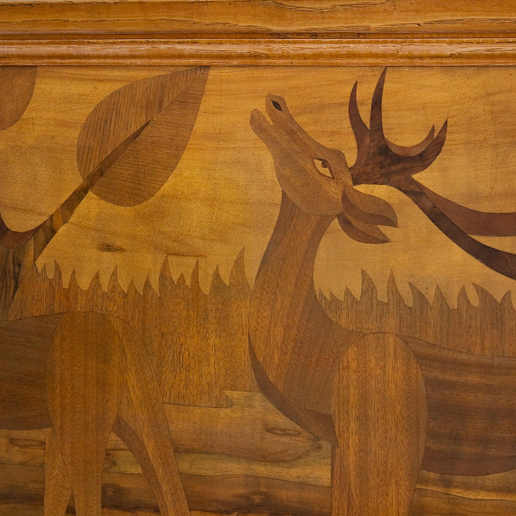 italien Panneau décoratif Art Déco des années 1930 en marqueterie de bois et cadre en frêne - Italie