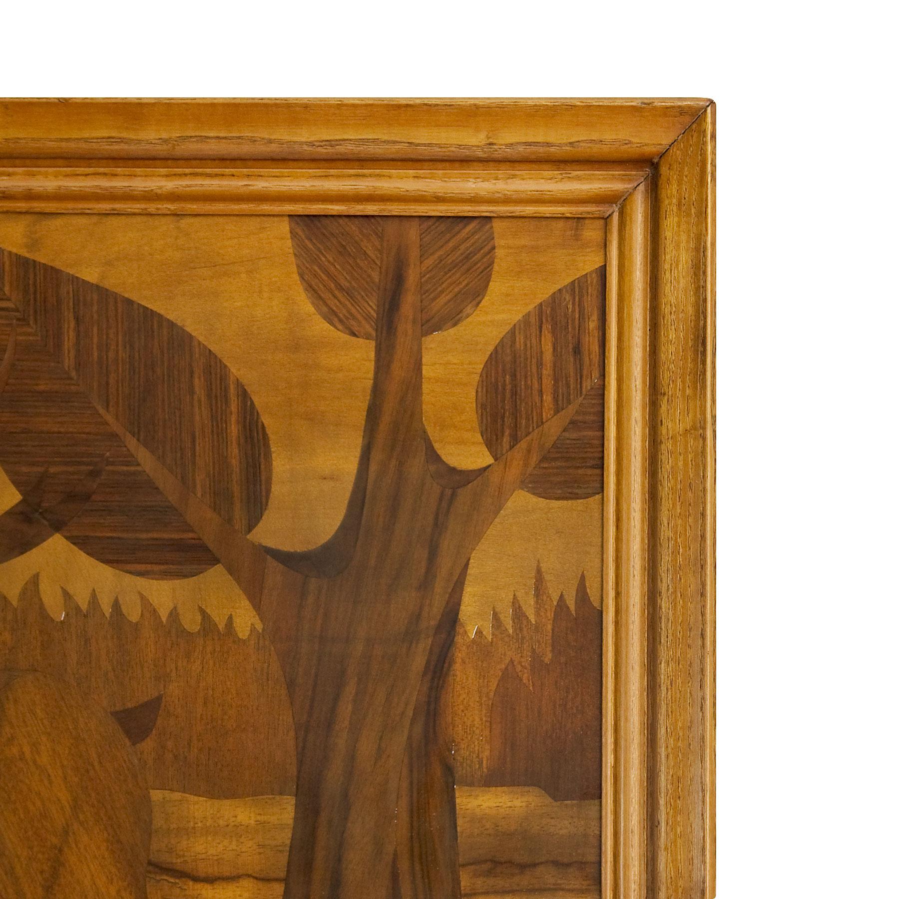 Panneau décoratif Art Déco des années 1930 en marqueterie de bois et cadre en frêne - Italie Bon état à Girona, ES