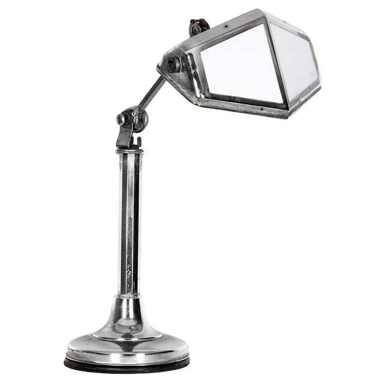 1930s Art Deco Desk Lamp Pirouette Chrome Plated Metal White Opaline France For Sale At 1stdibs
