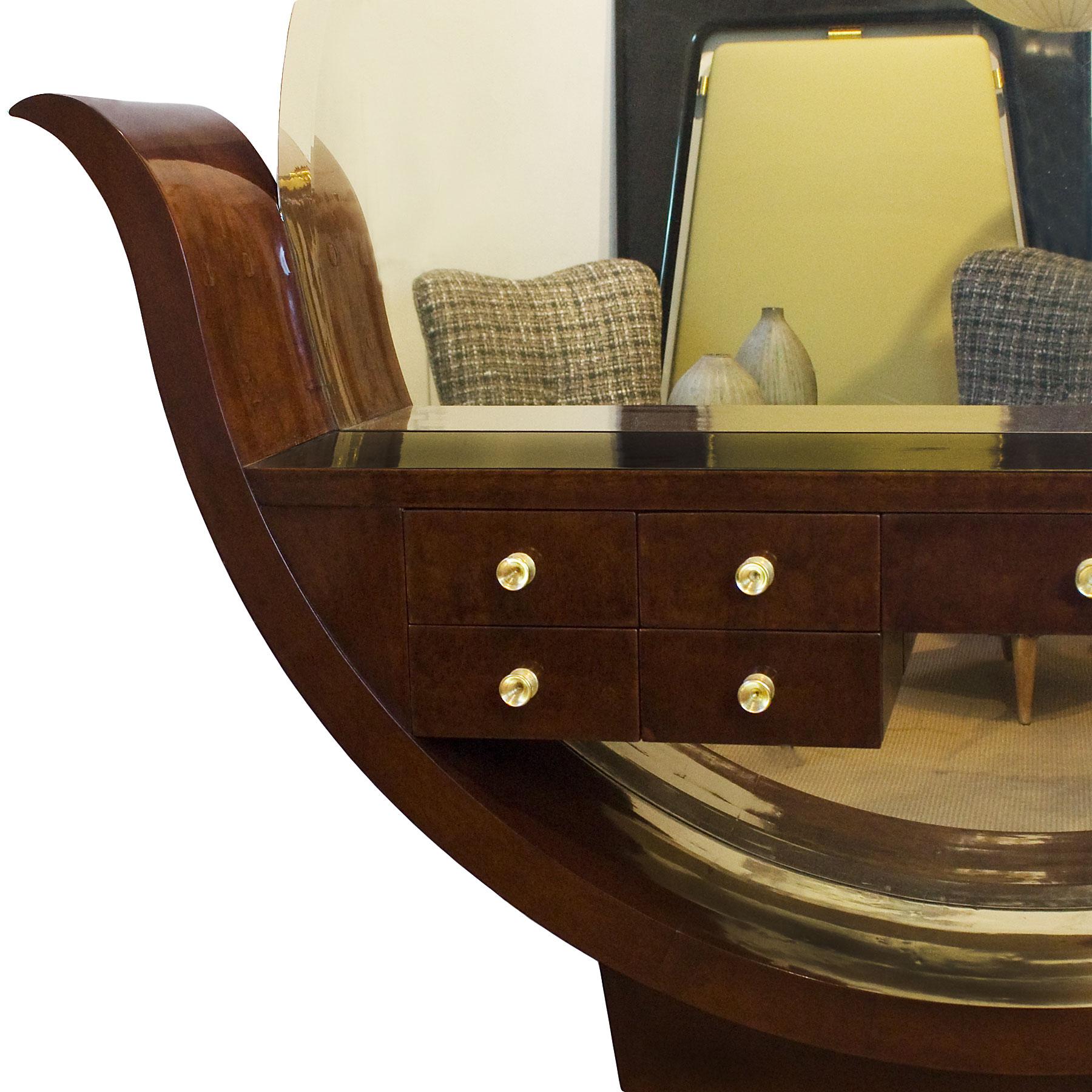 1930s Art Deco Entrance Hall Console, Mottled Mahogany, Six Drawers, Barcelona In Good Condition In Girona, ES