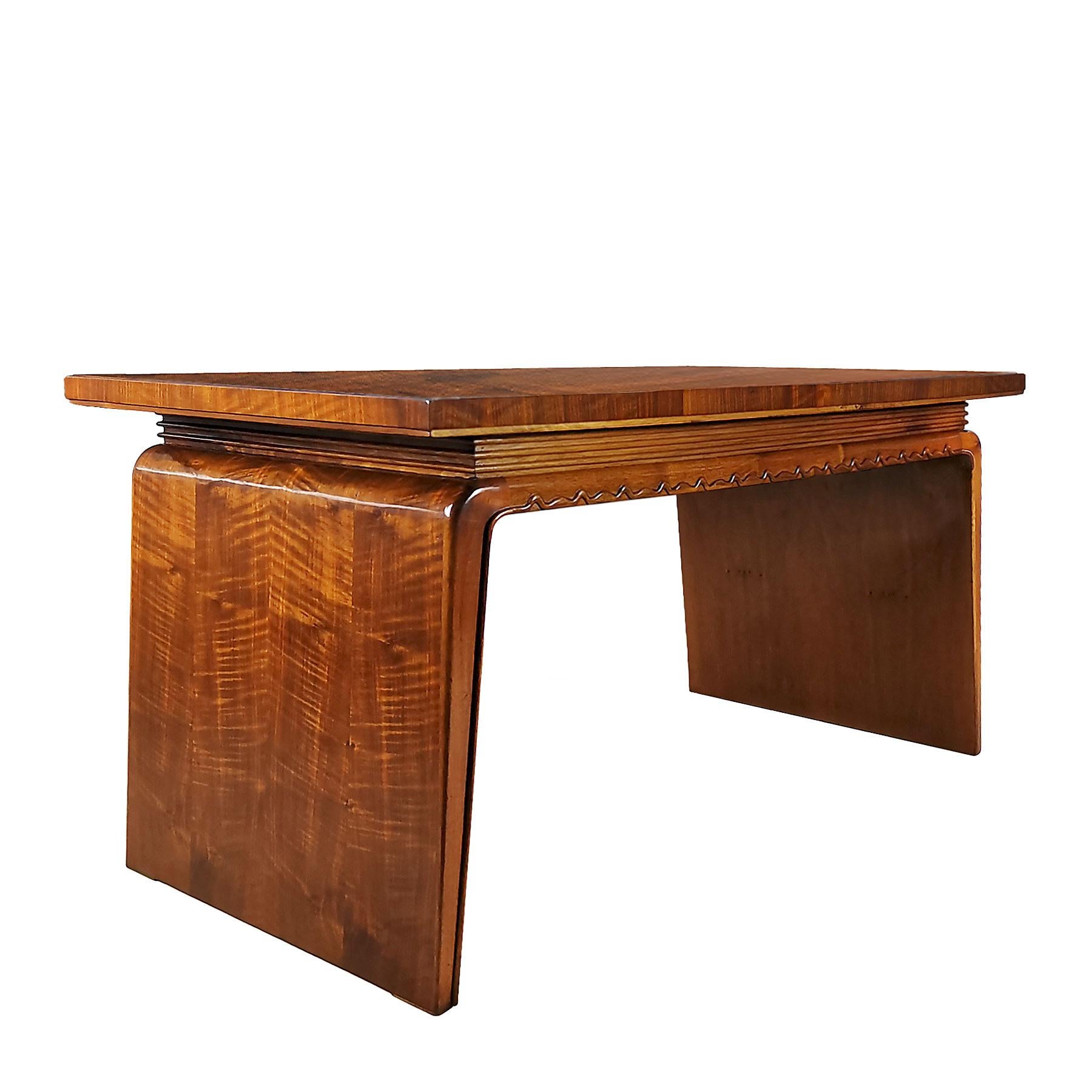 1930s Art Deco Flat Desk, One-Drawer, Beech, Walnut, Japanese Inspired, Italy In Good Condition In Girona, ES
