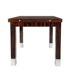 Table de jeu pliante Art Déco des années 1930 en chêne, ébène de Macassar et laiton - France