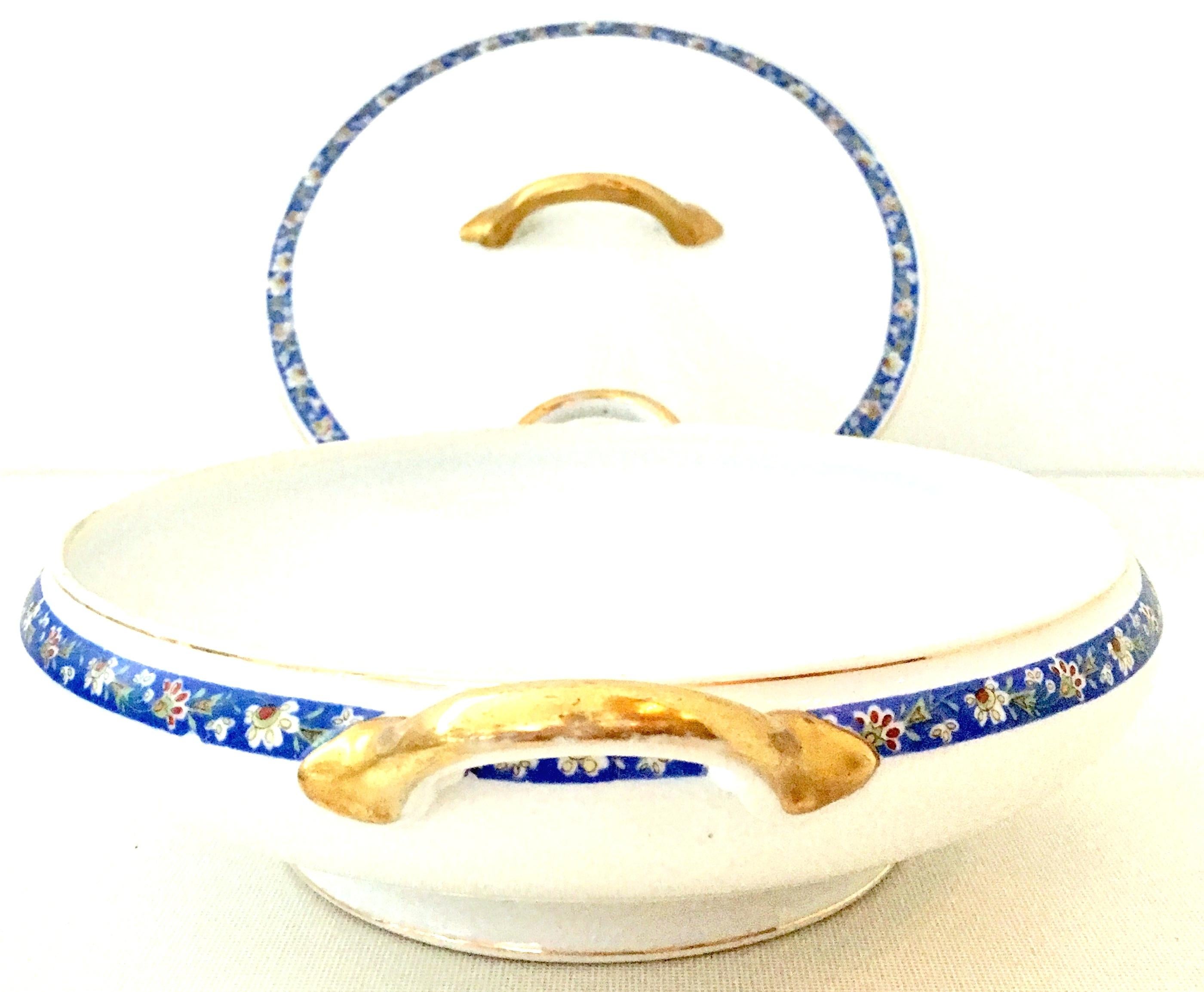 Hand-Painted 1930s Art Deco Japanese Porcelain and 22-Karat Gold Serving Piece, Set of 6 For Sale