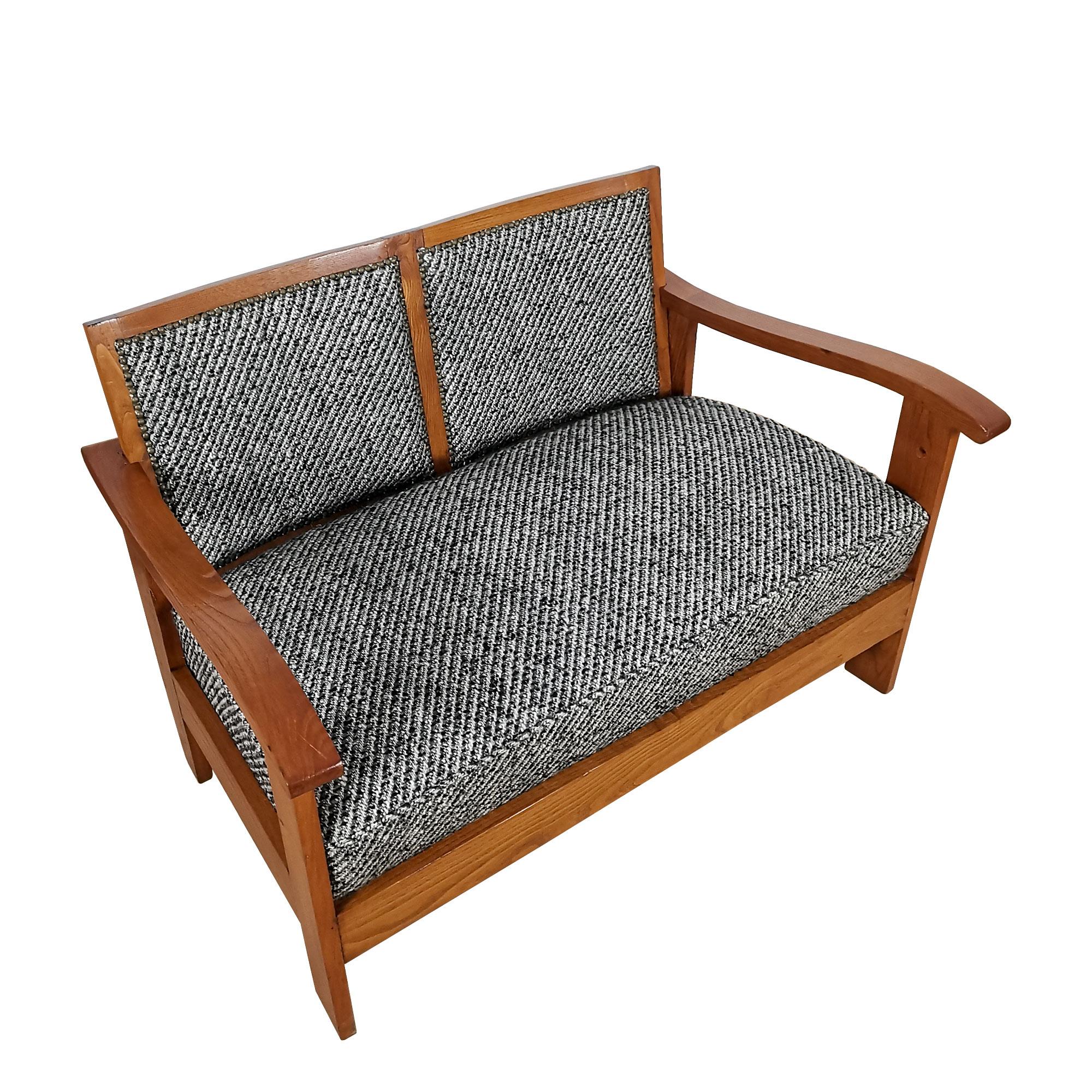 Mid-20th Century 1930s Art Deco Living Room Set by Josep Palau Oller, Oak, Wool, Barcelona For Sale