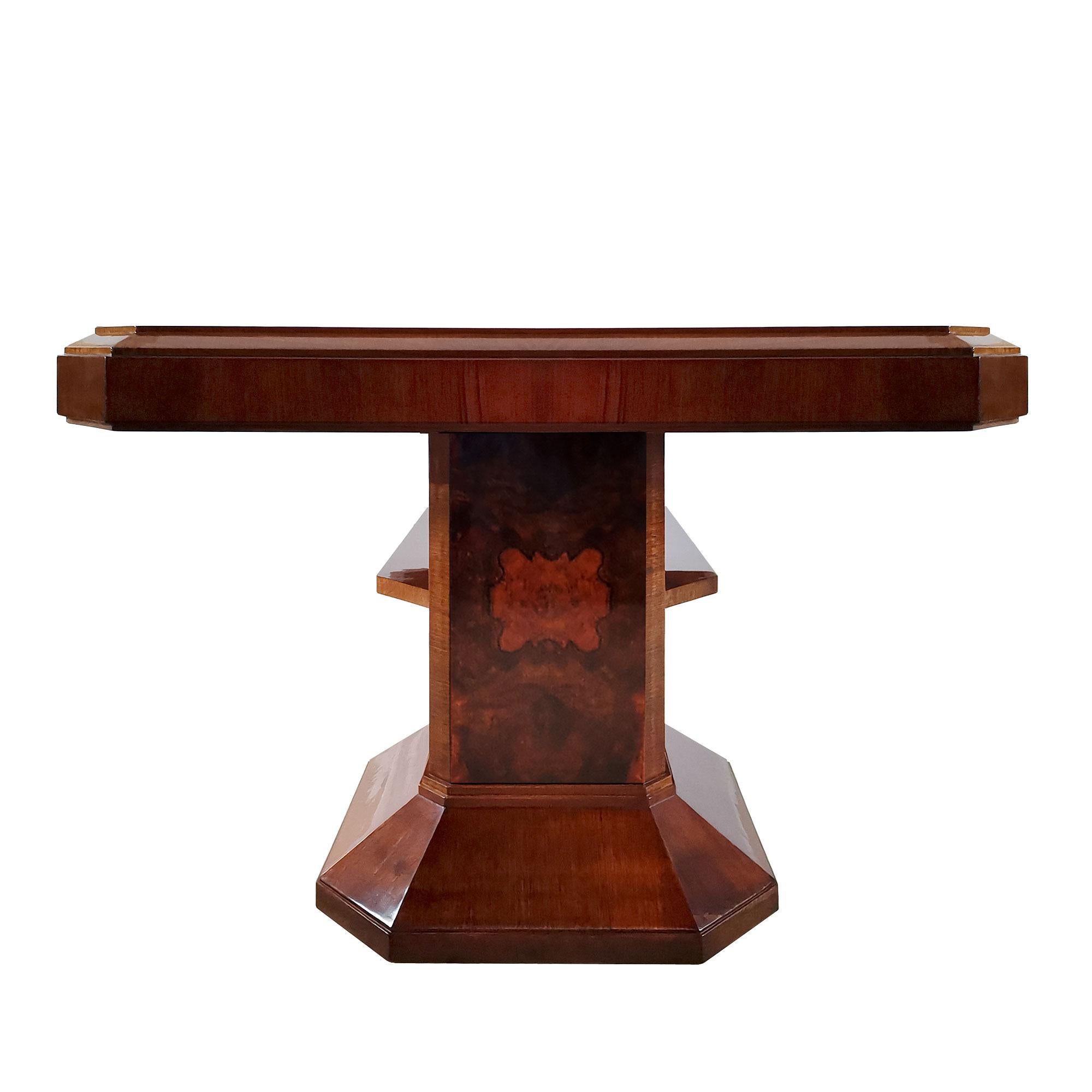 Spanish 1930´s Art Deco Meeting Table, Walnut and Burl Walnut Veneer, Strut, Barcelona
