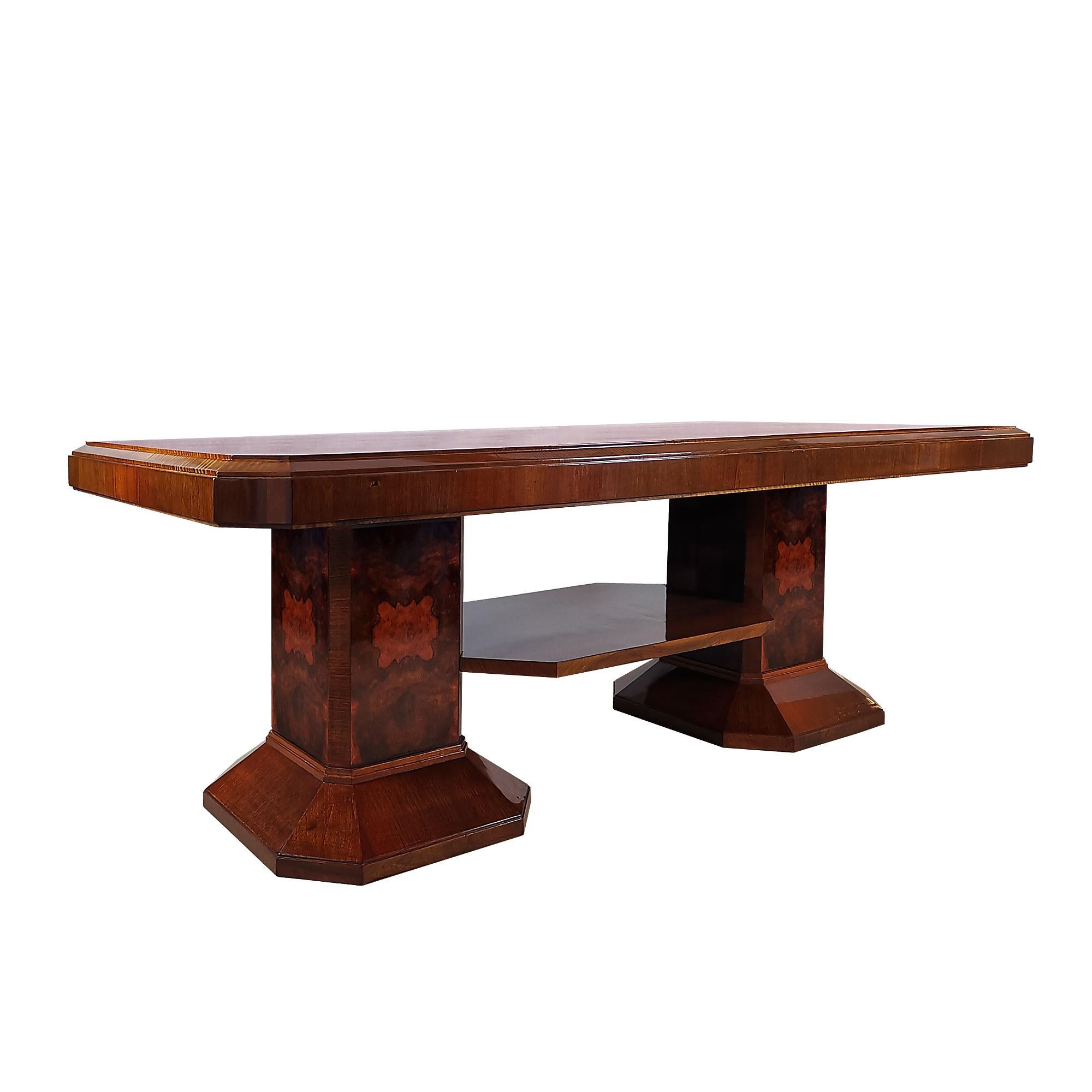 1930´s Art Deco Meeting Table, Walnut and Burl Walnut Veneer, Strut, Barcelona In Good Condition In Girona, Girona