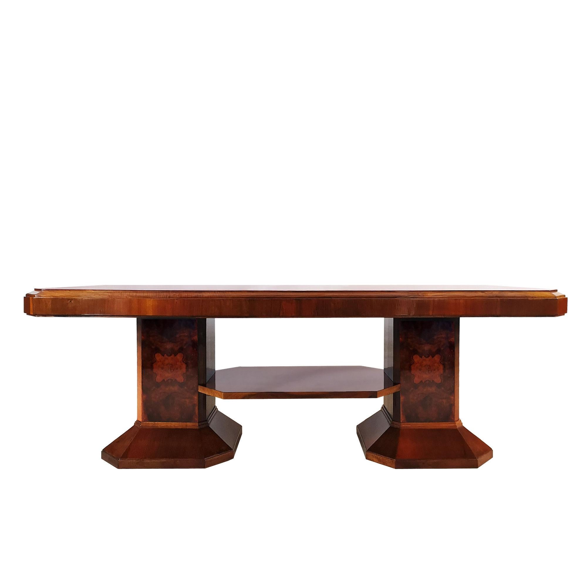 Mid-20th Century 1930´s Art Deco Meeting Table, Walnut and Burl Walnut Veneer, Strut, Barcelona