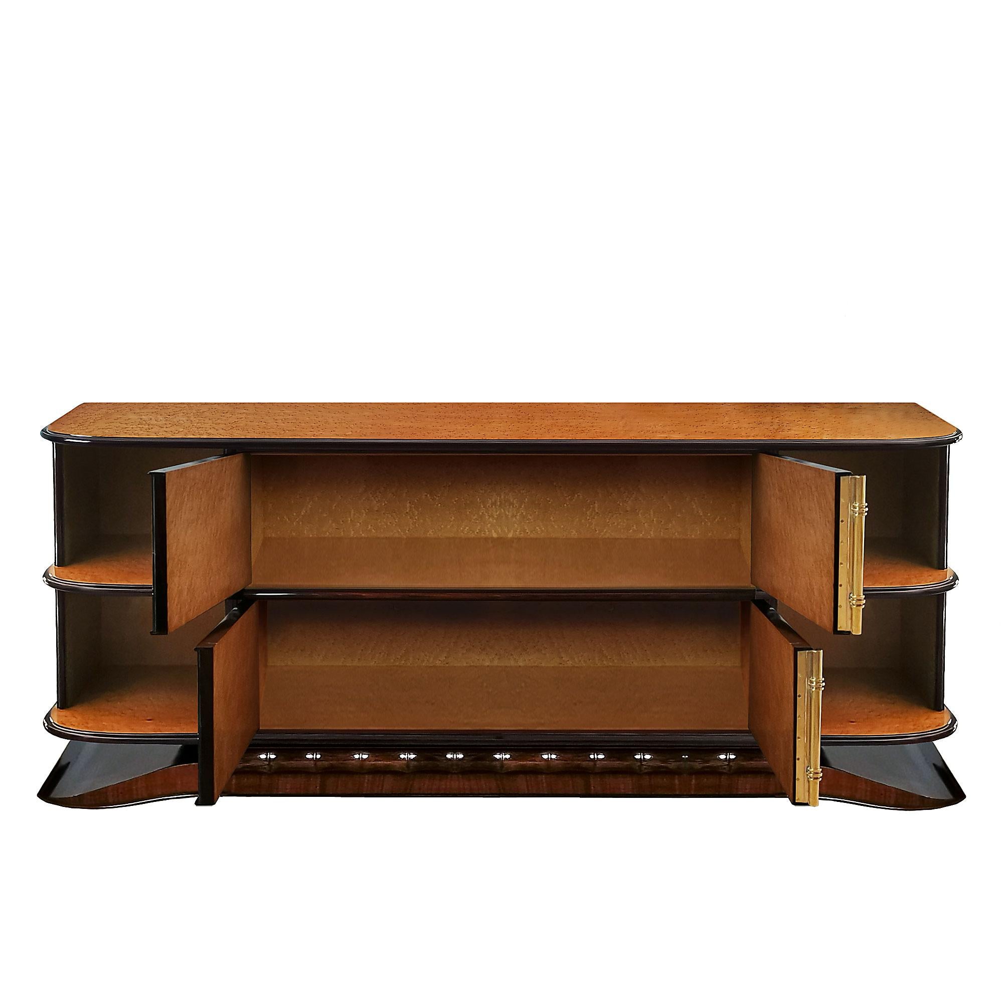 Mid-20th Century 1930's Art Deco Sideboard, Birdseye Maple, Mahogany, Mirrors and Brass - Italy For Sale