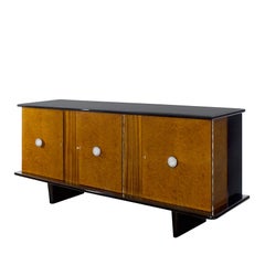 1930s Art Deco Sideboard, Maple, Zebrano, Cherrywood, Black Lacquer - Italy