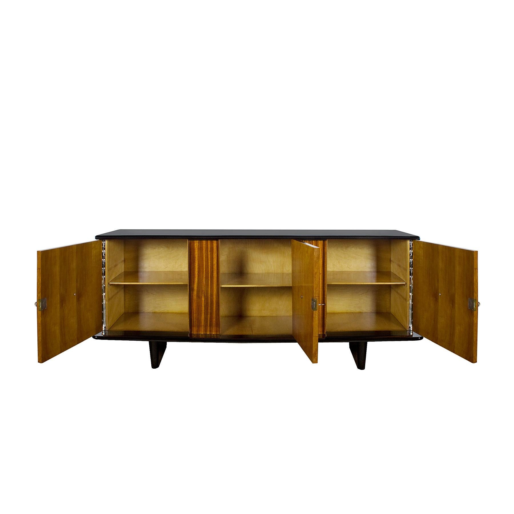 1930s Art Deco Sideboard, Maple, Zebrano, Cherrywood, Black Lacquer - Italy In Good Condition For Sale In Girona, ES