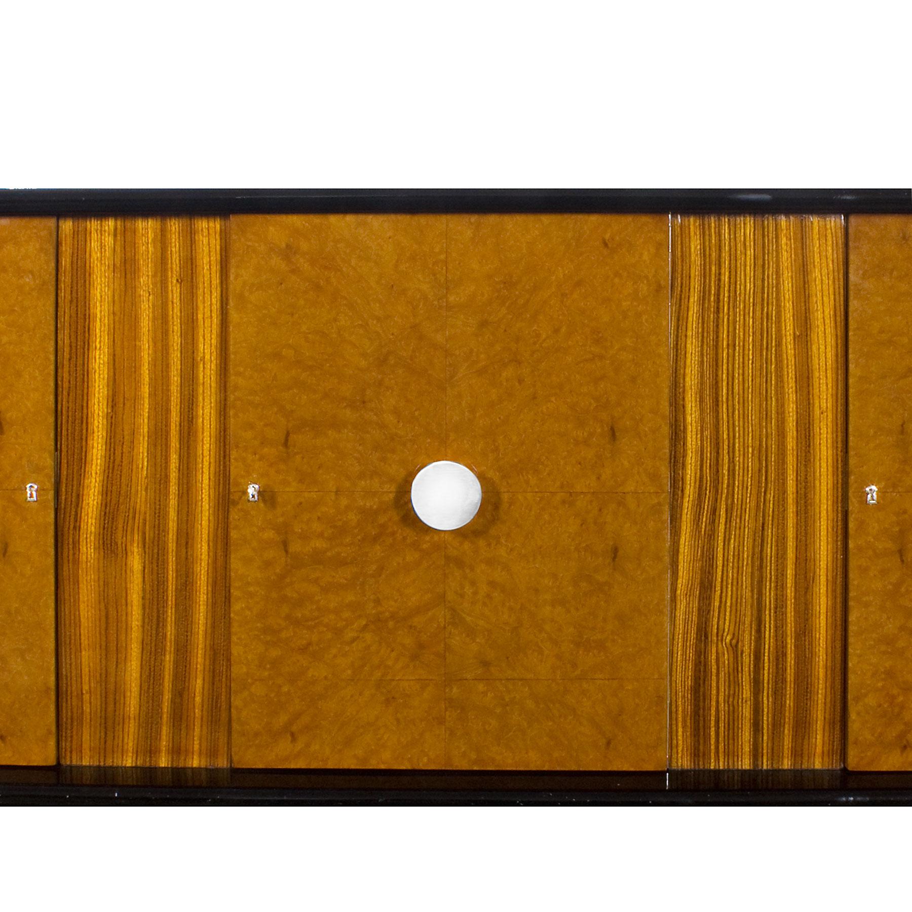 Mid-20th Century 1930s Art Deco Sideboard, Maple, Zebrano, Cherrywood, Black Lacquer - Italy For Sale