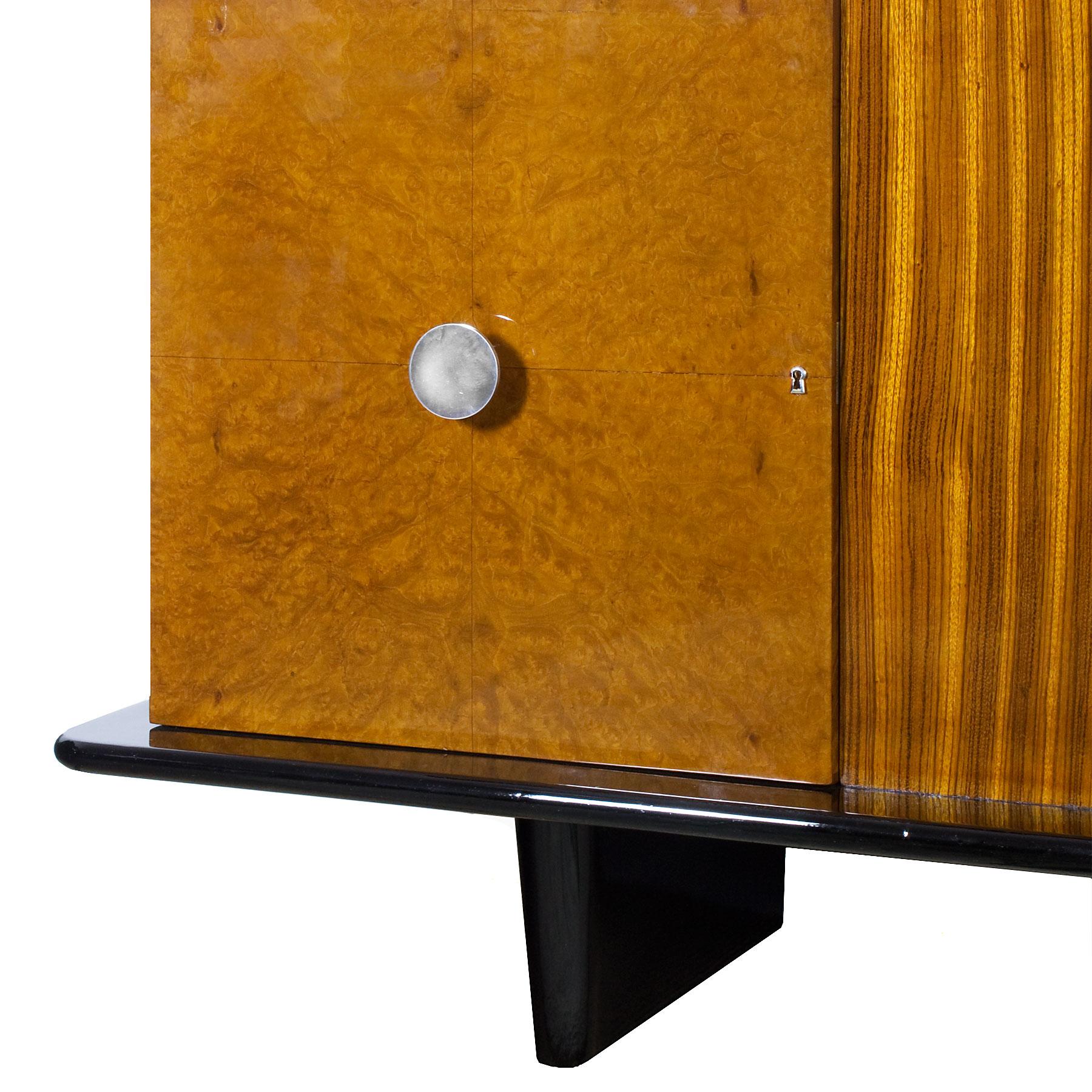 1930s Art Deco Sideboard, Maple, Zebrano, Cherrywood, Black Lacquer - Italy For Sale 1