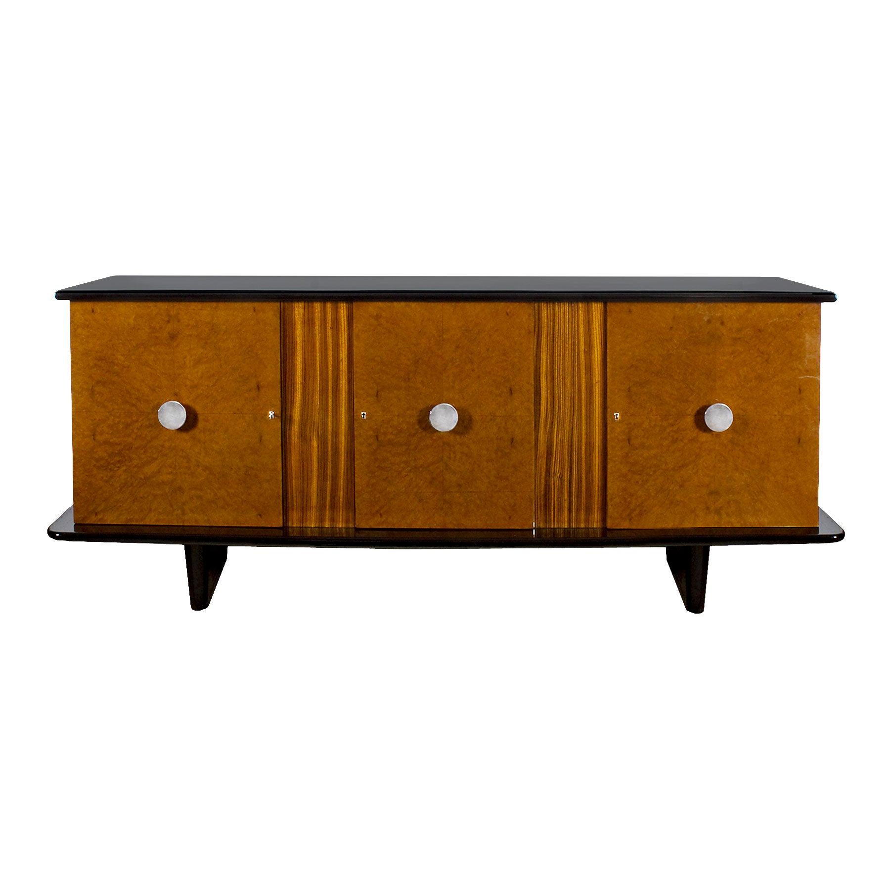 1930s Art Deco Sideboard, Maple, Zebrano, Cherrywood, Black Lacquer - Italy For Sale