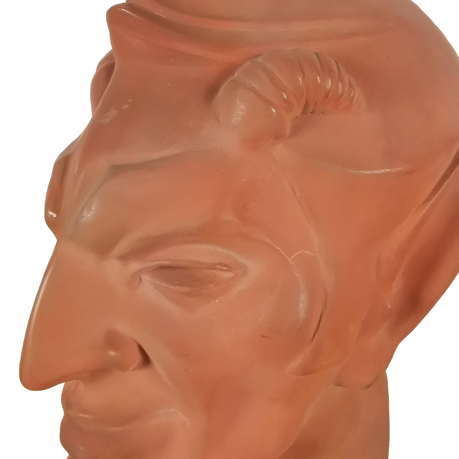 1930s Art Deco Stylized Faun's Head in Terracotta With Marble Base - France For Sale 6