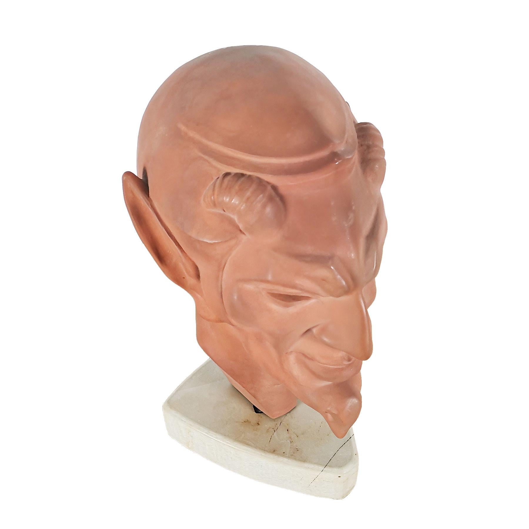 1930s Art Deco Stylized Faun's Head in Terracotta With Marble Base - France For Sale 3