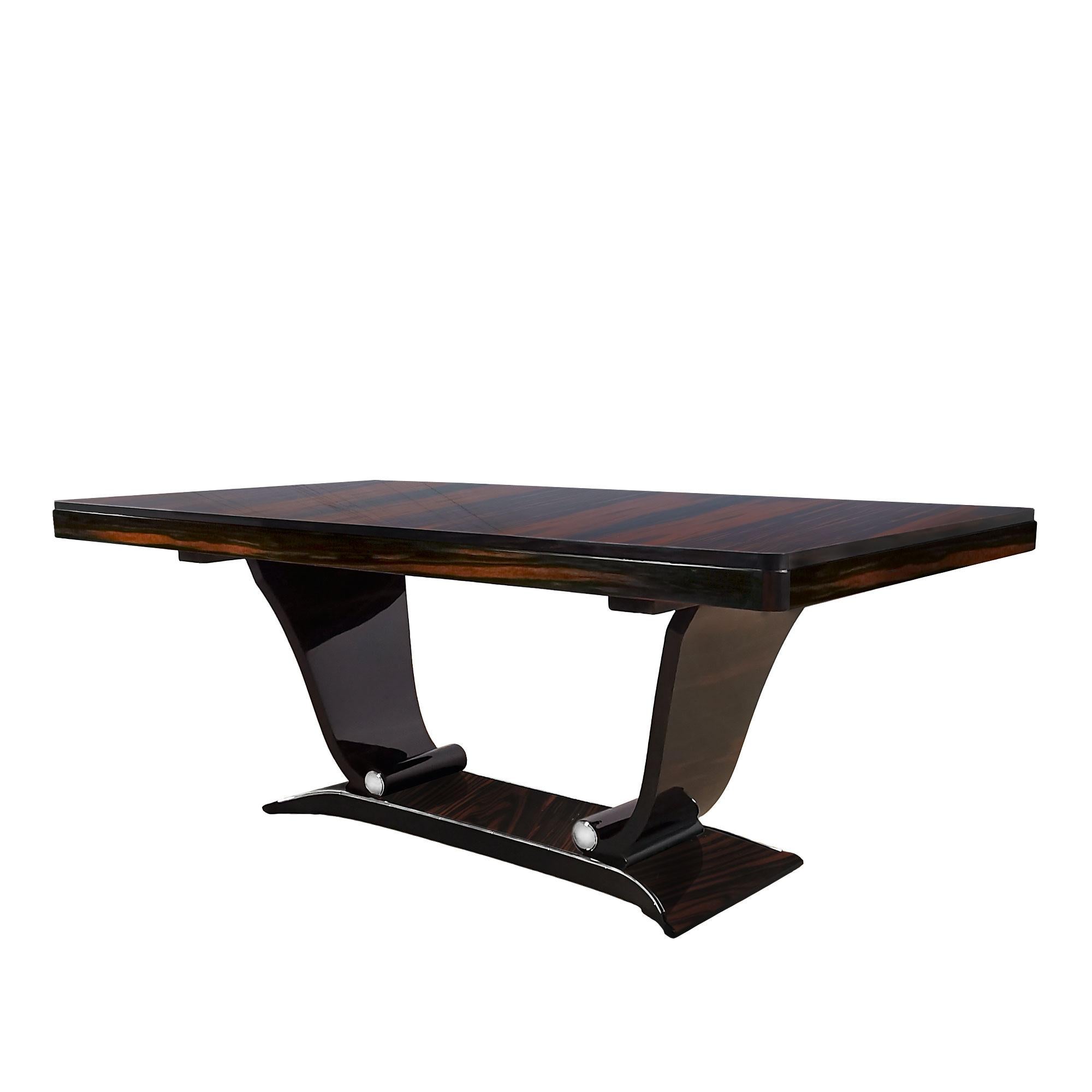 French 1930´s Art Deco Table, Paul Giordano, Macassar Ebony, Extensions Leaves, France