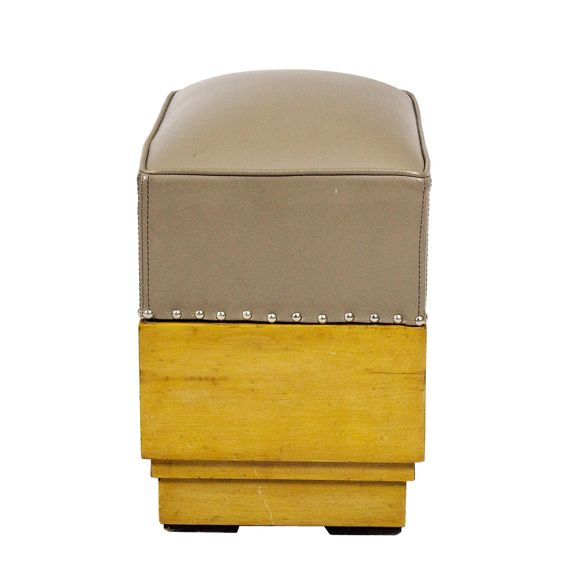 1930s Cubist Art Deco Pouffe, Maple, Leather, Spain, Barcelona In Good Condition In Girona, ES