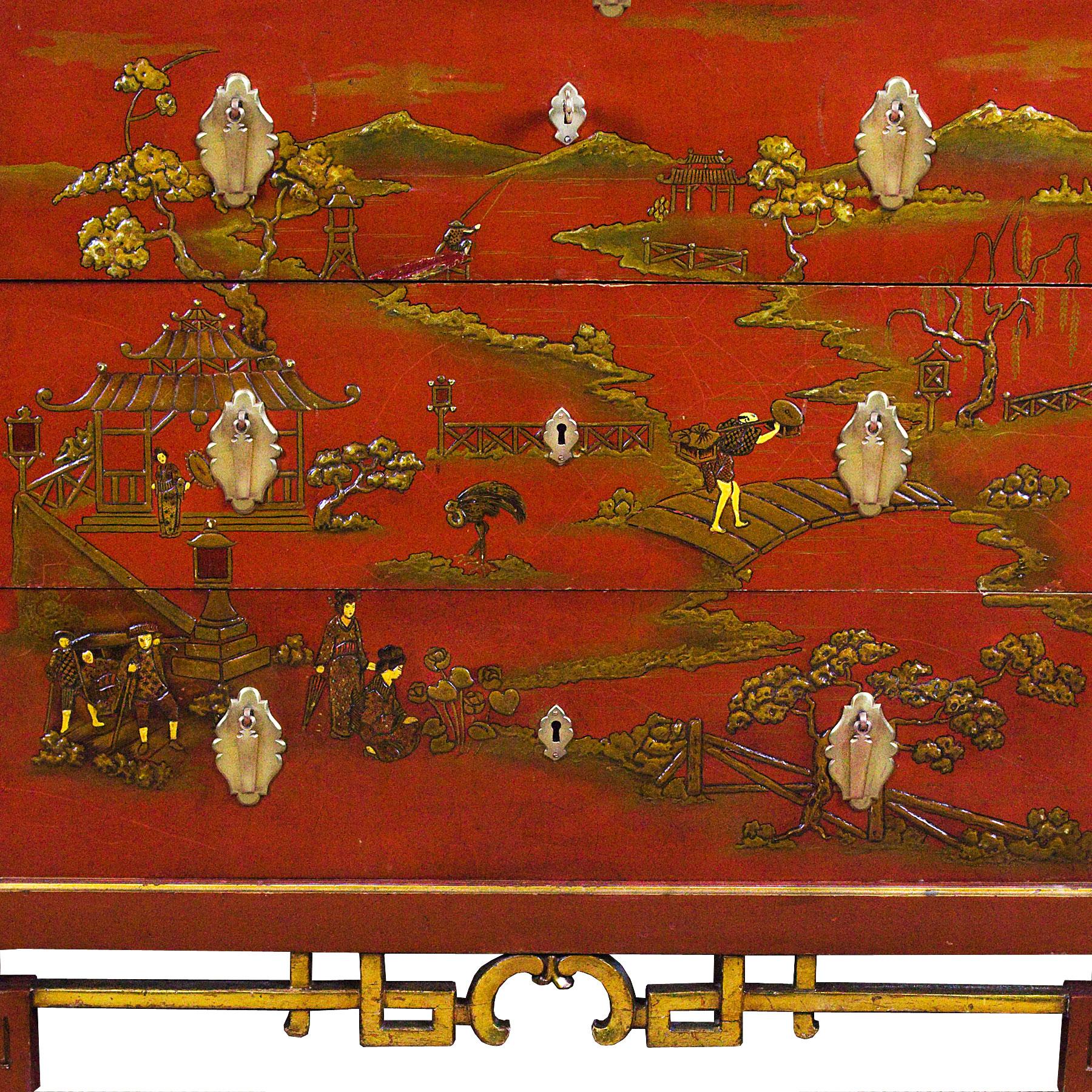 1930s Japanese Inspired Chest of Drawers Secrétaire, Red Lacquered, France 3