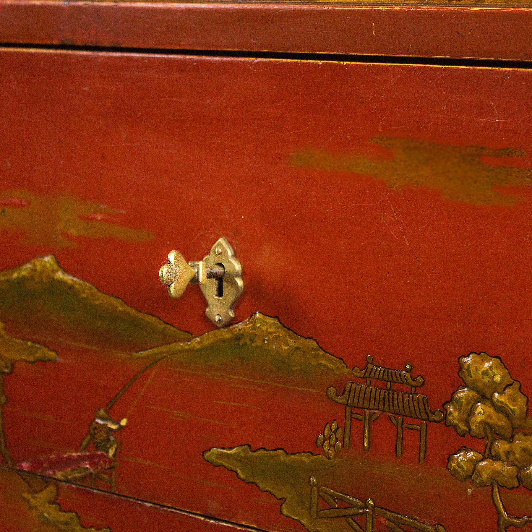 1930s Japanese Inspired Chest of Drawers Secrétaire, Red Lacquered, France 5