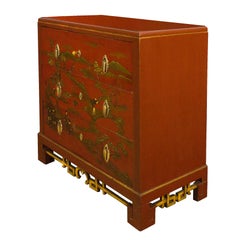 1930s Japanese Inspired Chest of Drawers Secrétaire, Red Lacquered, France