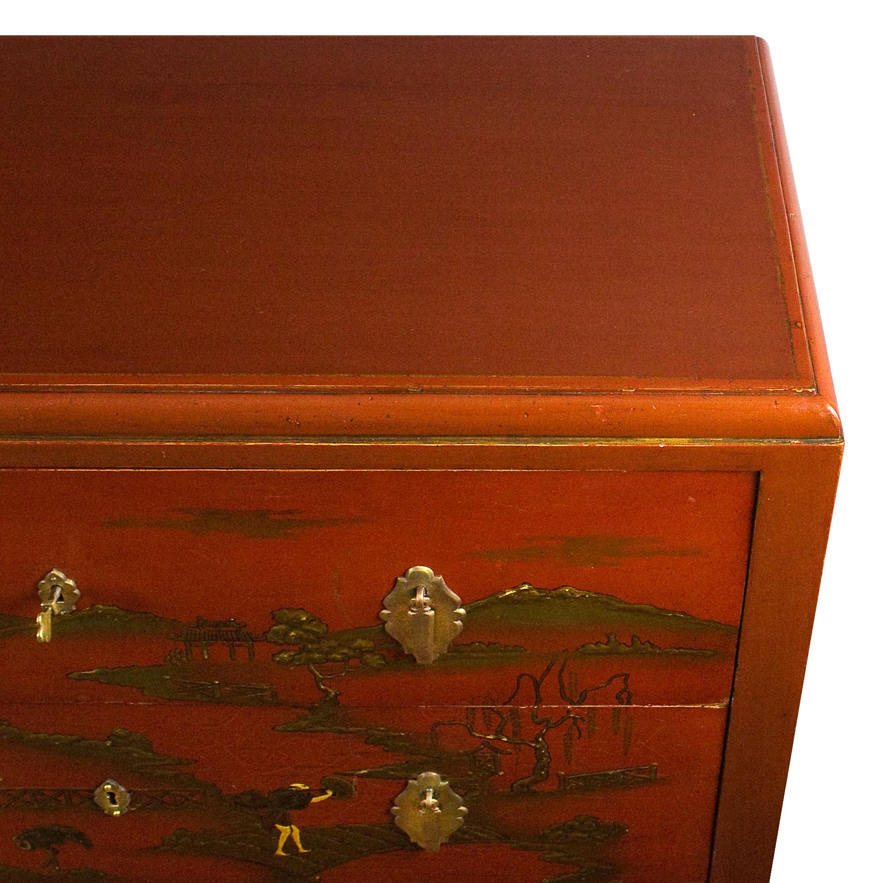 1930s Japanese Inspired Chest of Drawers Secrétaire, Red Lacquered, France 2