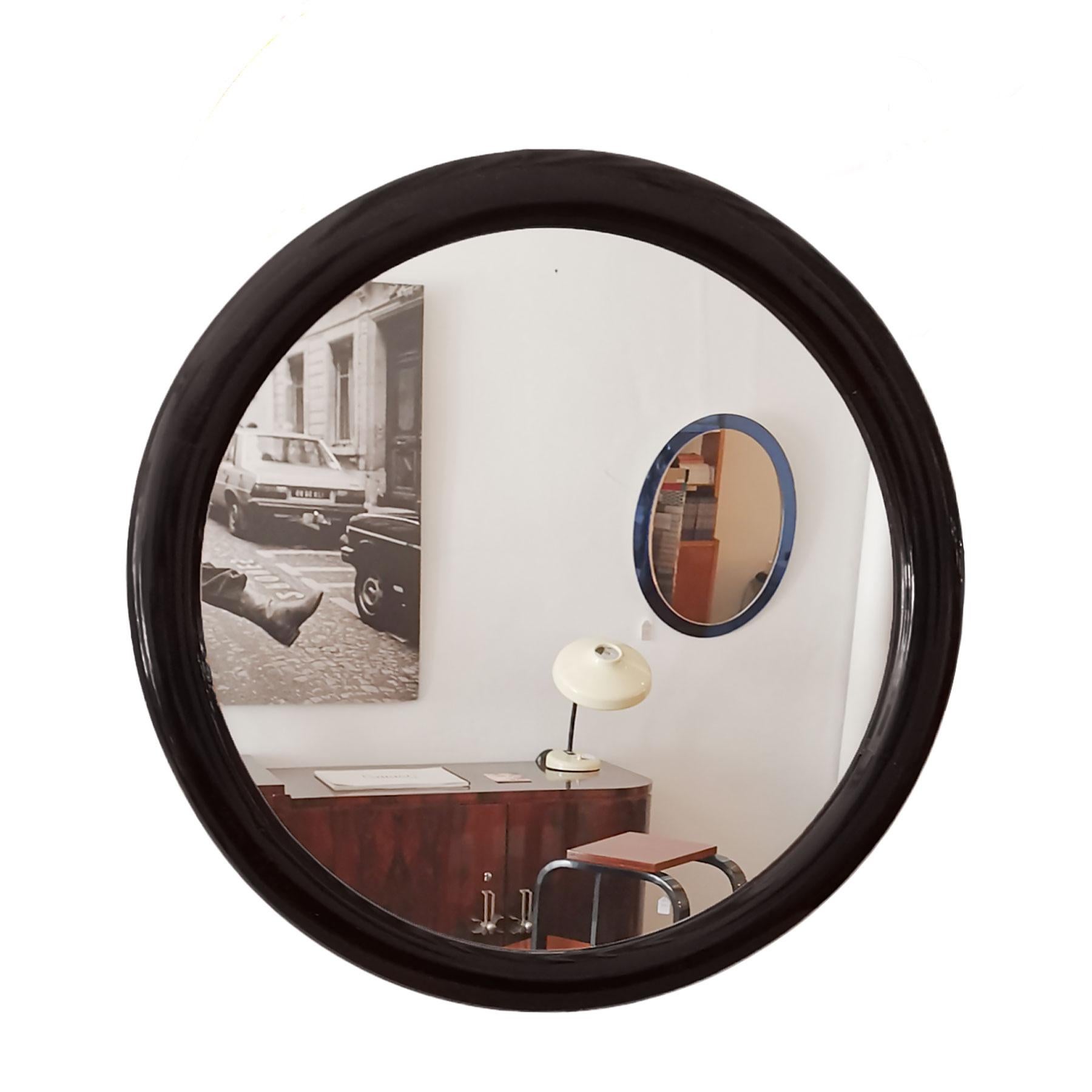 Spanish 1930s Large Art Deco Round Mirror, Stained Walnut, Spain - Barcelona For Sale