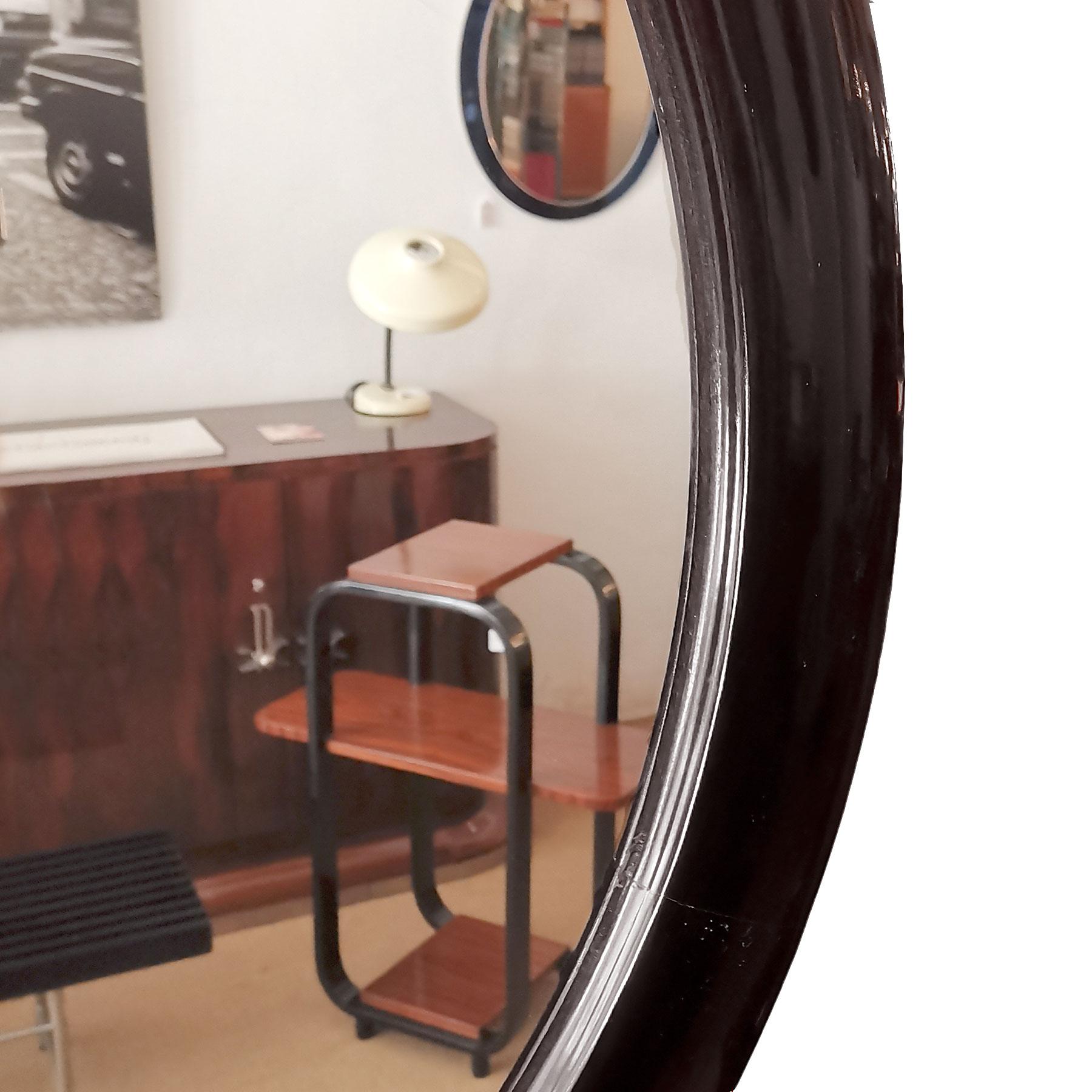Mid-20th Century 1930s Large Art Deco Round Mirror, Stained Walnut, Spain - Barcelona For Sale