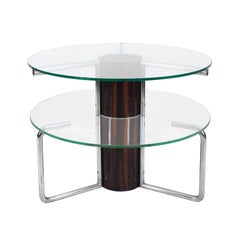 Large Art DecoCenter Table, Macassar Ebony, Chromed Plated Tubes, Glasses- Italy