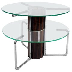 Large Art DecoCenter Table, Macassar Ebony, Chromed Plated Tubes, Glasses- Italy