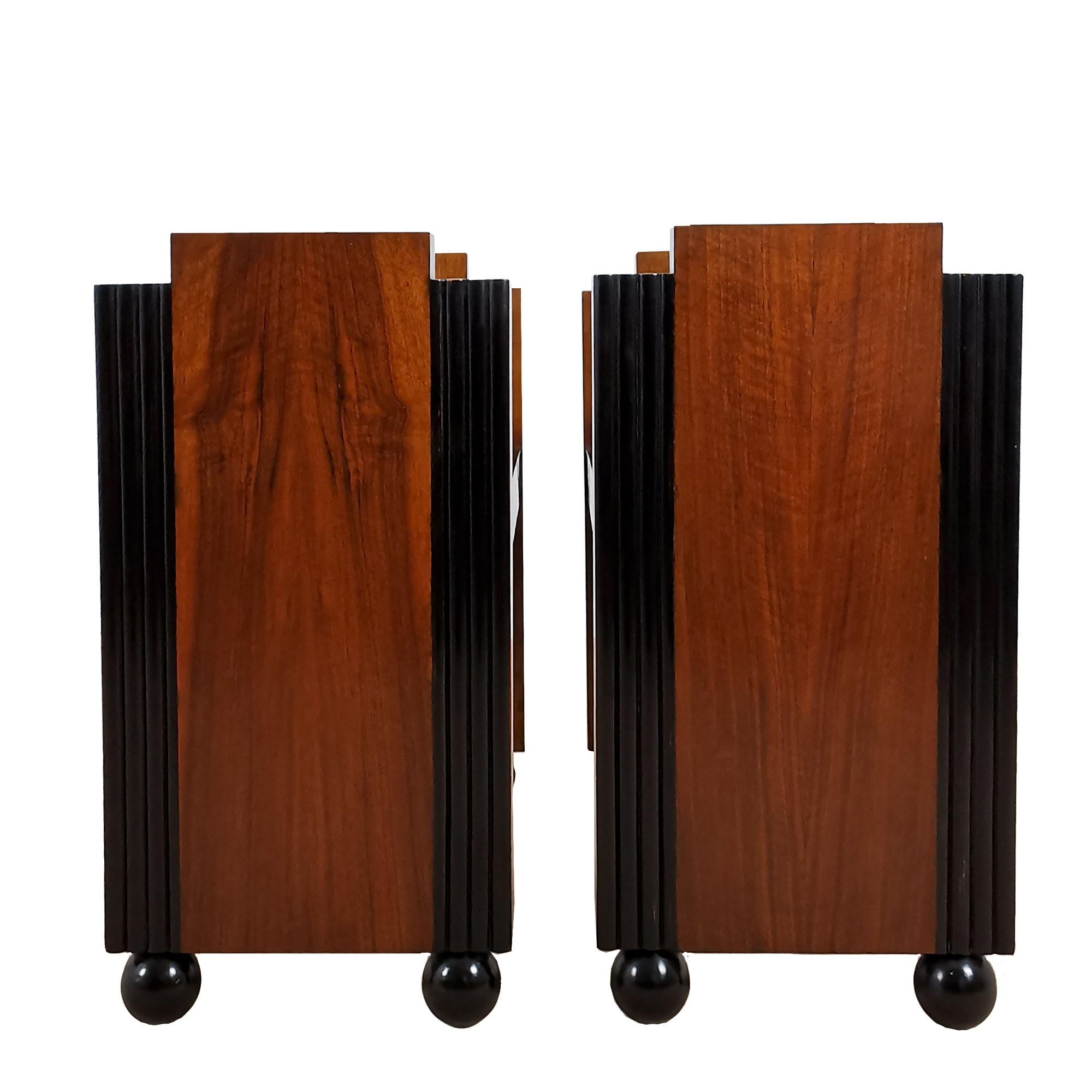 Mid-20th Century 1930's Pair of Art Deco Cubist Banquettes, Walnut, Japanese Fabric, Barcelona
