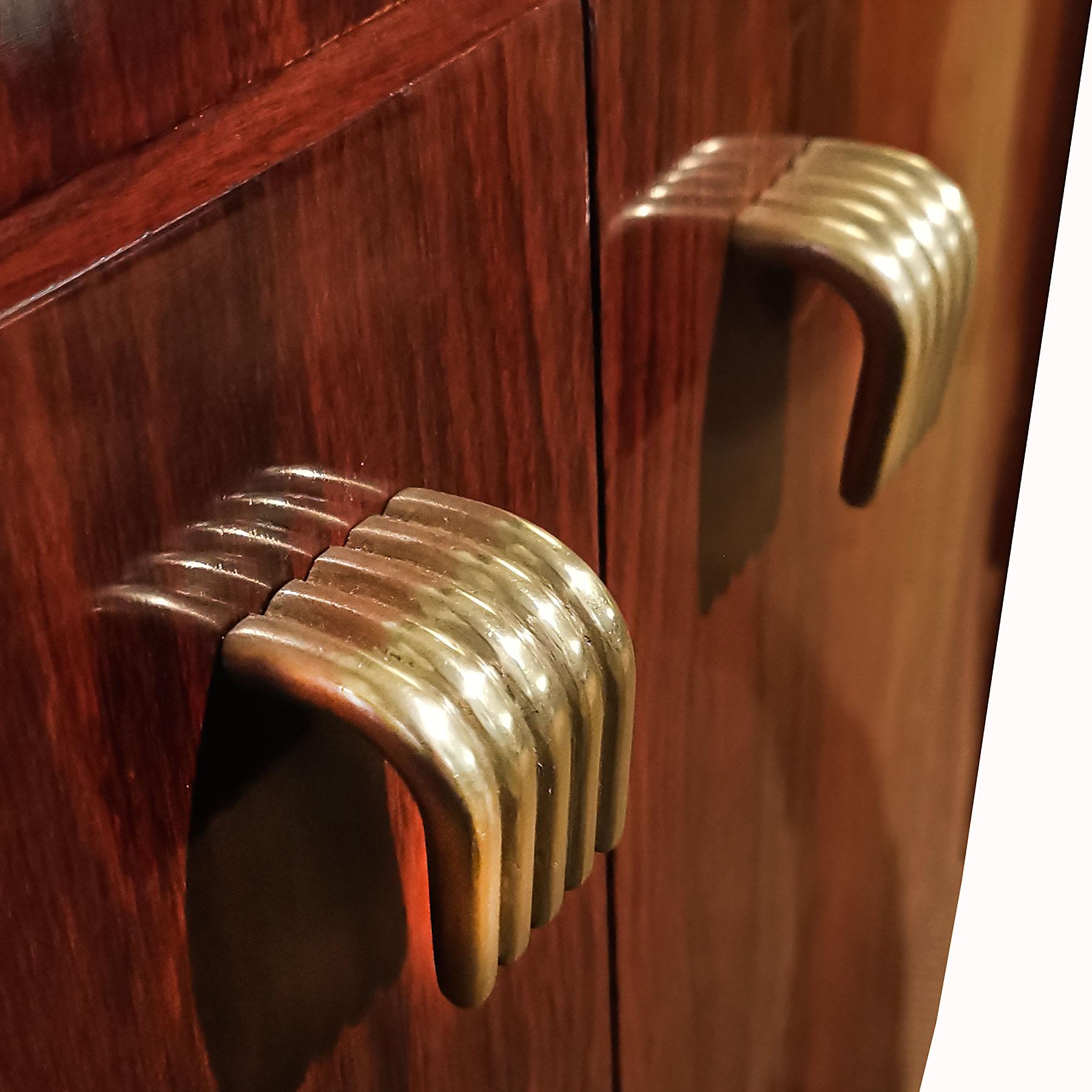 1930s Pair of Art Deco Two Blocks Cabinets, Mahogany, Etched Mirrors, Italy 7