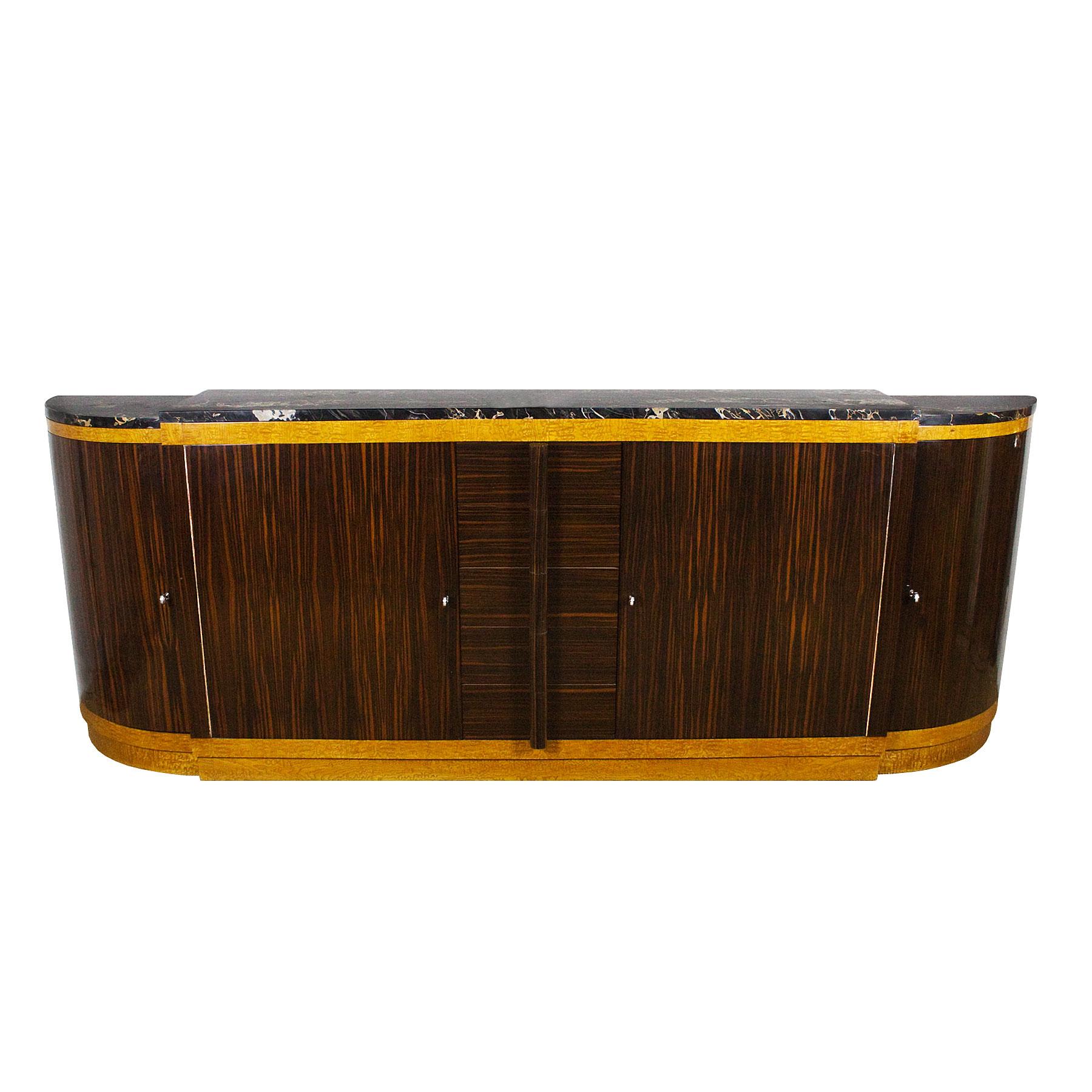 French Rounded Art Deco Sideboard by Jean Fauré, Macassar Ebony - France, 1930s For Sale