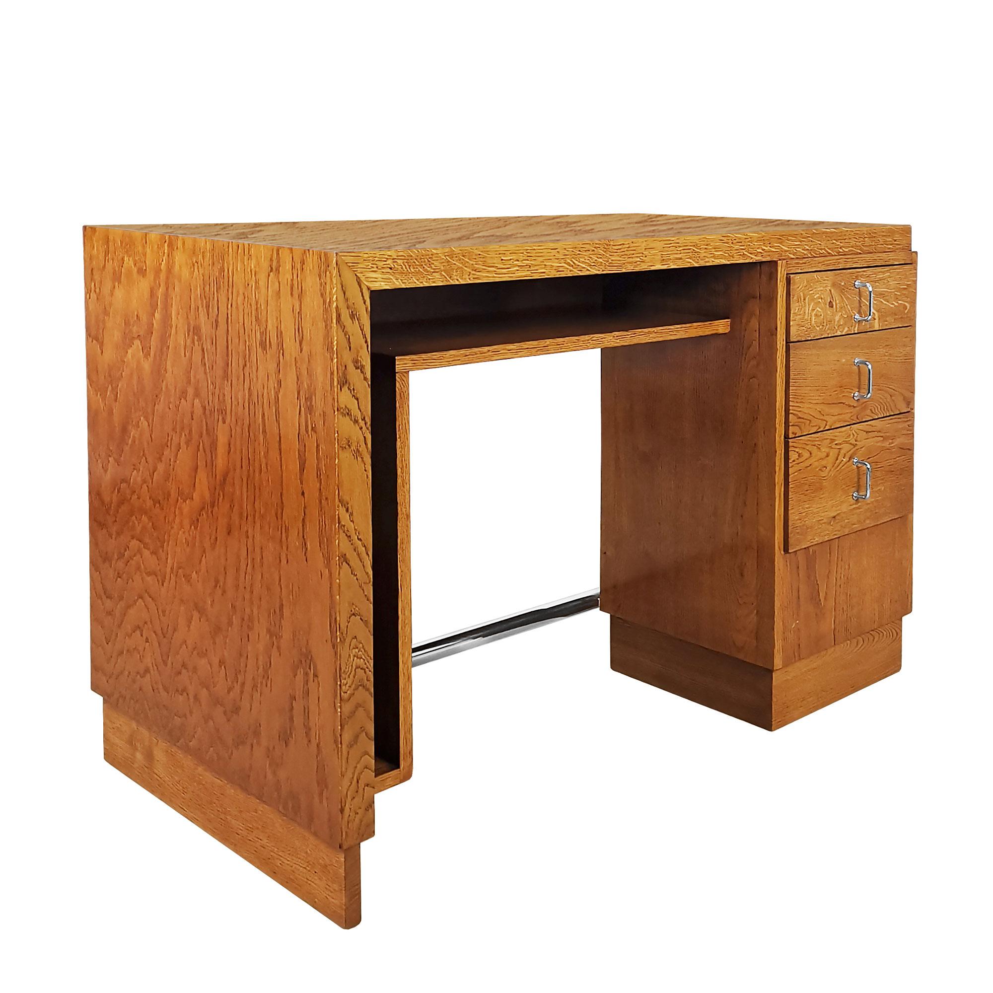 Small Art Deco Cubist Desk in Solid Oak The Style Francisque Chaleyssin- France For Sale 1