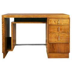 Vintage Small Art Deco Cubist Desk in Solid Oak The Style Francisque Chaleyssin- France