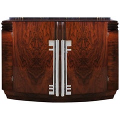 1930s Small Art Deco Sideboard, Oak, Mahogany, Sycamore, Marble, Brass, France