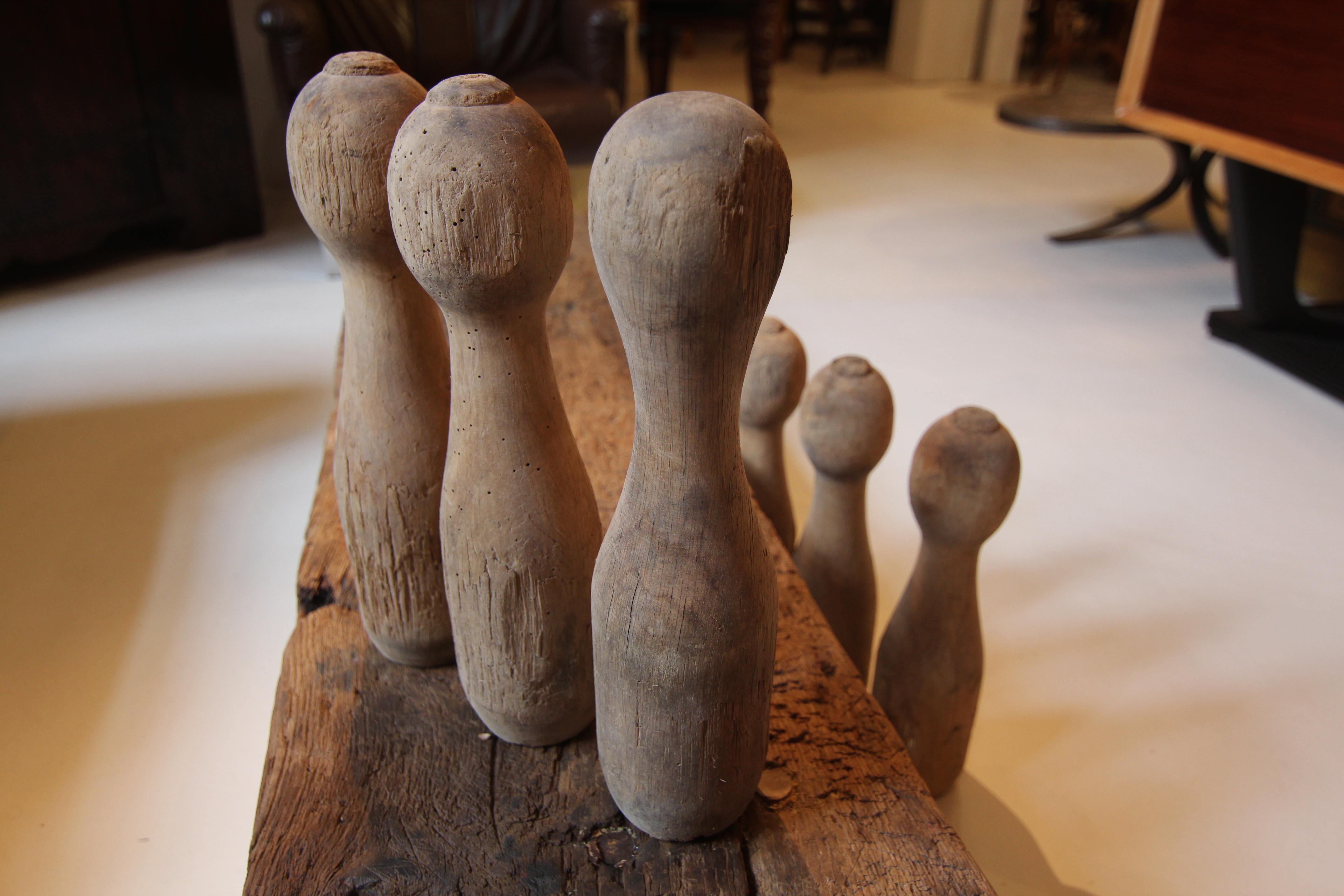 Perni da bowling in legno del 1930, set di 6 pezzi in vendita 7