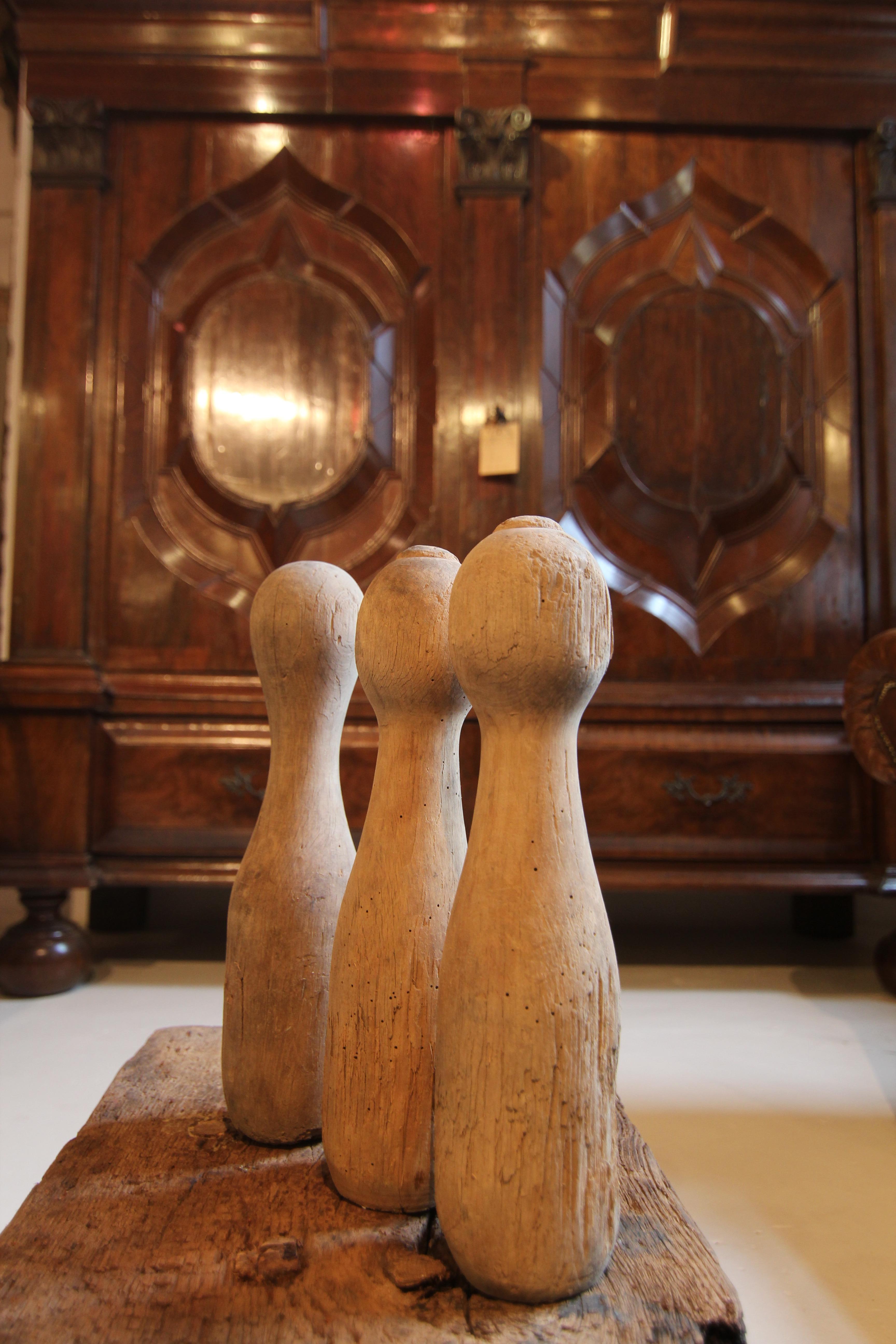 Perni da bowling in legno del 1930, set di 6 pezzi in vendita 8