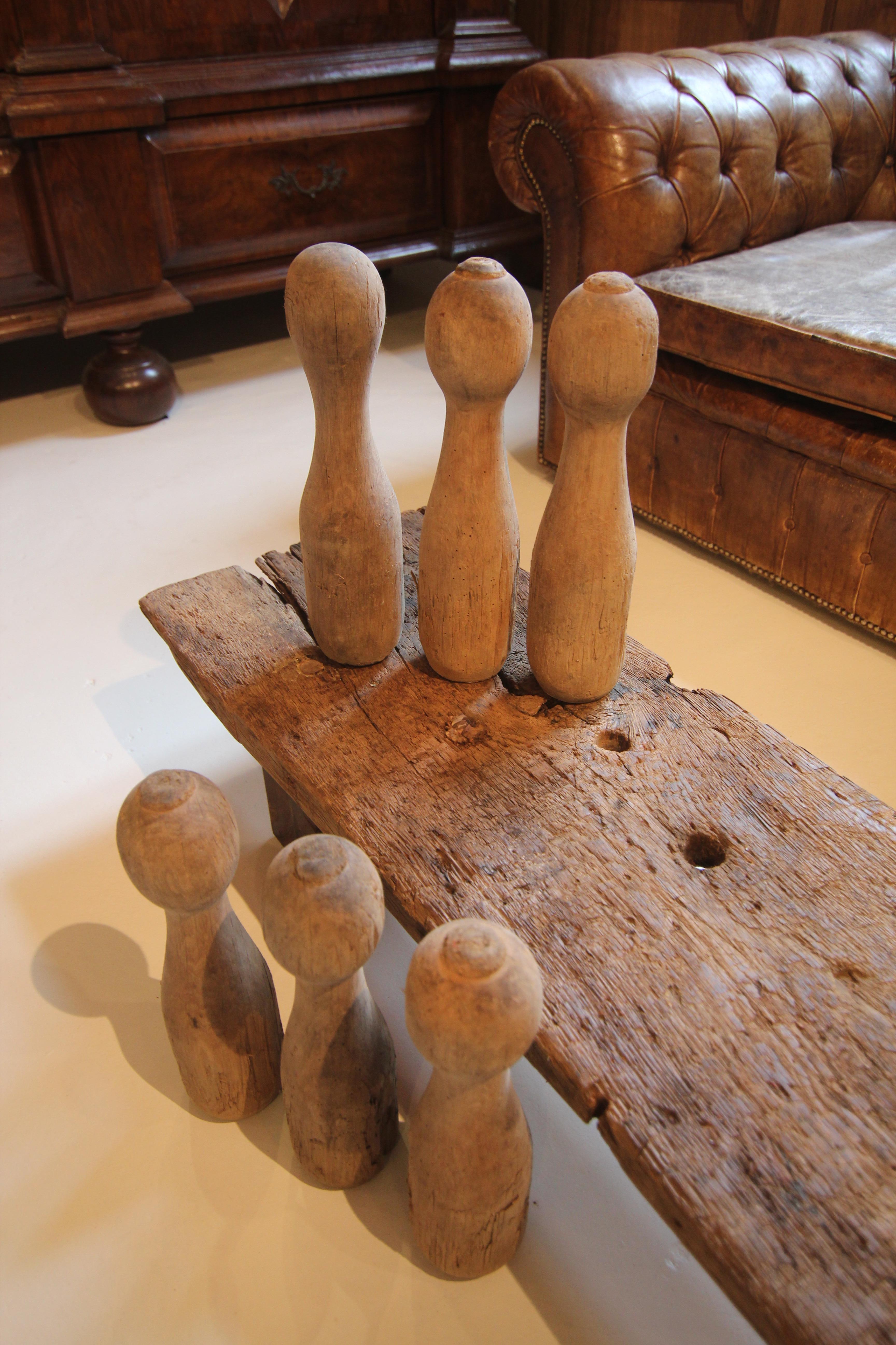 Perni da bowling in legno del 1930, set di 6 pezzi in vendita 12
