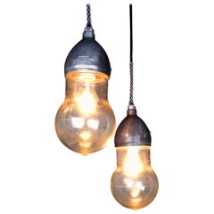 1930 Set of 4 Crouse Hinds Glass Globe Industrial Pendants