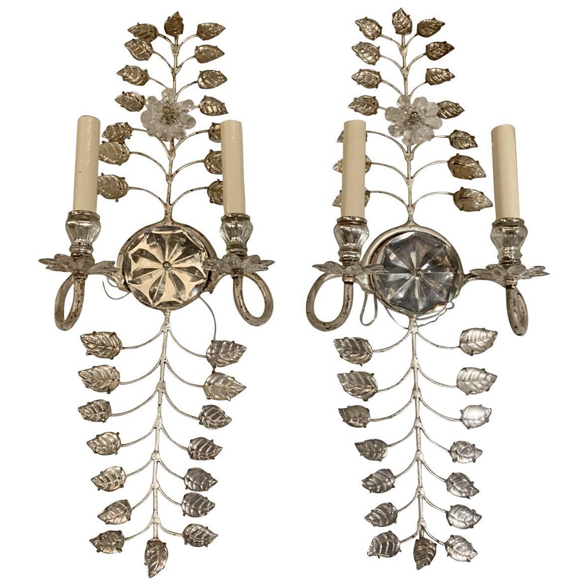 1930 Appliques françaises Art Nouveau à feuilles d'argent